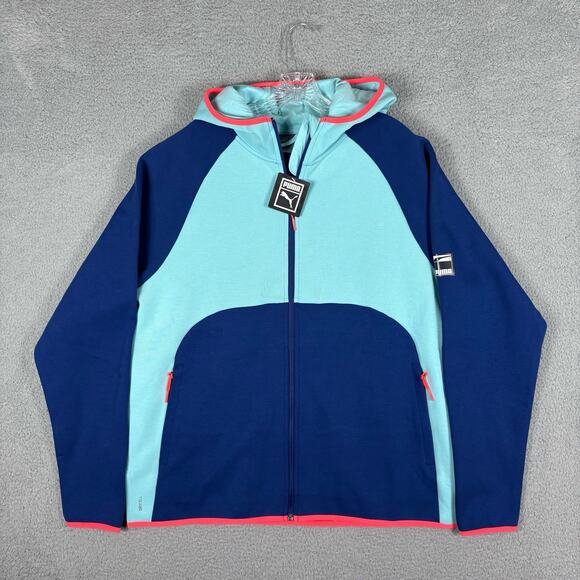 PUMA Dime Jacket Men’s XL Blue Color Block Hoodie Casual Athletic Outerwear - Picture 1 of 12